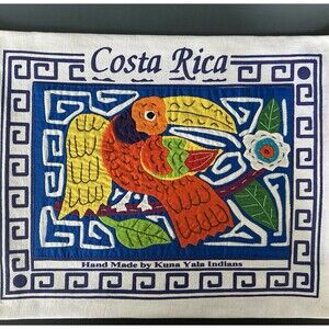 Vtg Kuna Mola Textile Bird Wall Art Costa Rica Reverse Applique Boho Folk Decor